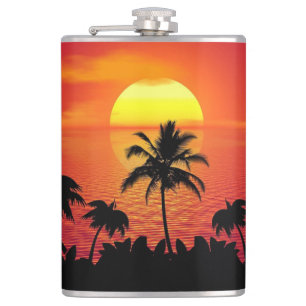 Flasques Coucher de soleil tropical Palmiers Silhouette Pla
