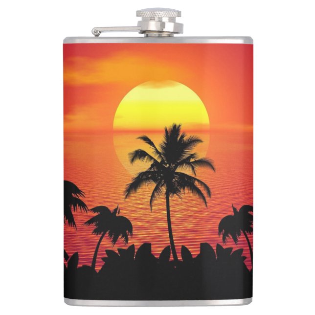 Flasques Coucher de soleil tropical Palmiers Silhouette Pla (Devant)