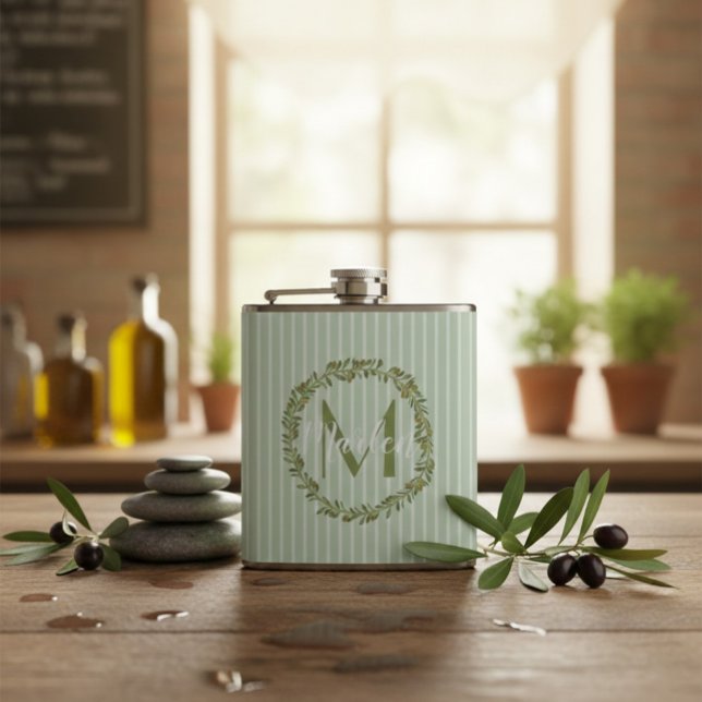 Flasques Couronne d'olivier personnalisée avec monogramme (Créateur téléchargé)