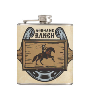 Flasques Cow-boy au lasso ADD NOM Ranch familial western ch