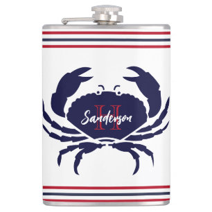 Flasques crabe blanc bleu marine monogrammé