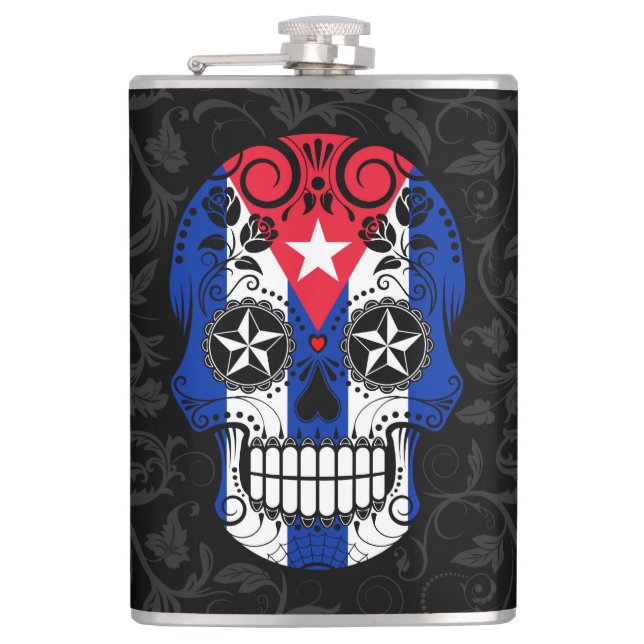 Flasques Crâne cubain de sucre de drapeau avec des roses (Devant)