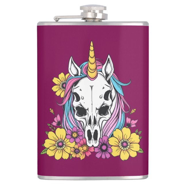Flasques Crâne de Licorne Fleurs Pastel Goth Soft Grunge Go (Devant)