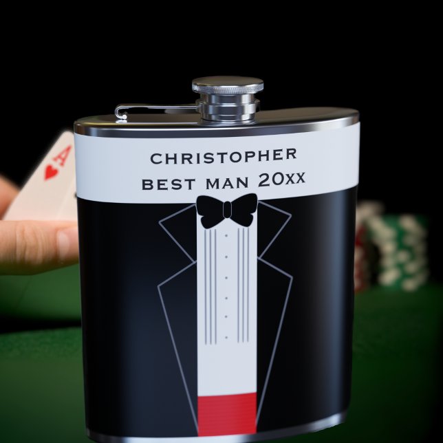 Flasques Cravate noir Bow Tuxedo Meilleur homme Groomsmen F (Fun tuxedo flask for your groomsmen. Just add their name and year)