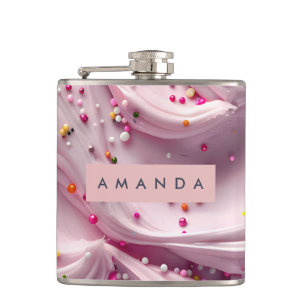 Flasques Crème Chantilly Rose Personnalisée avec Paillettes