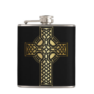 Flasques Croix de noeud celtique en or et noir