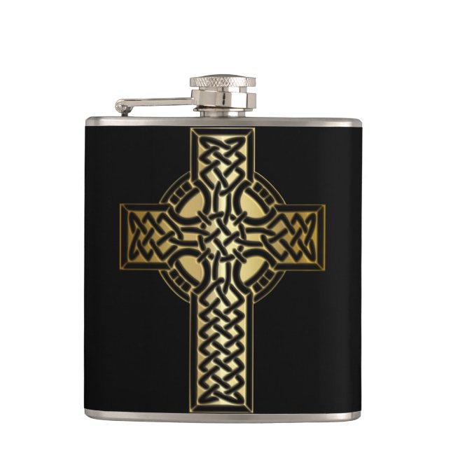 Flasques Croix de noeud celtique en or et noir (Devant)