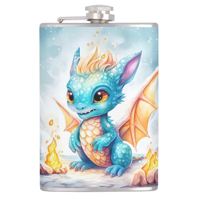Flasques Crystalized Cute Baby Dragon Bleu Bleu Bébé (Devant)