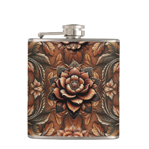 Flasques Cuir Faux Fleuris Vintage en Relief