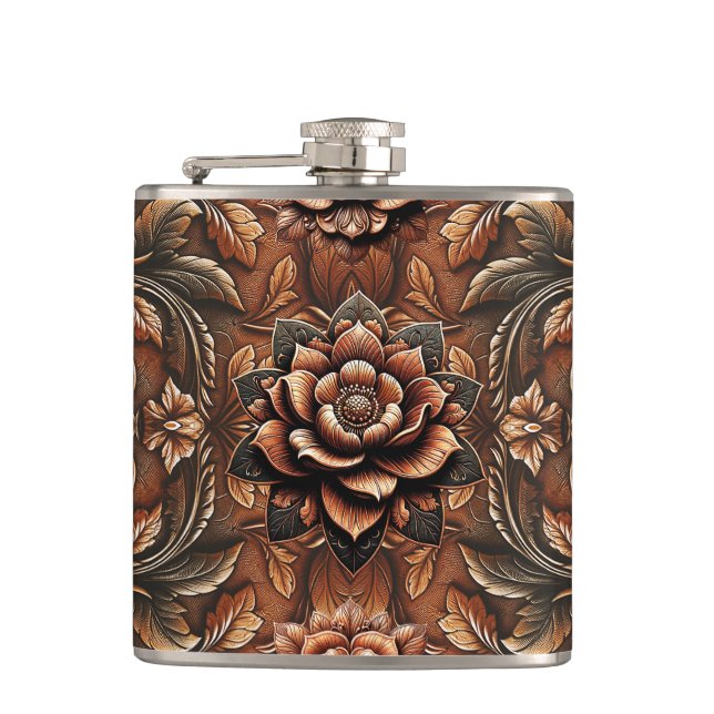 Flasques Cuir Faux Fleuris Vintage en Relief (Devant)