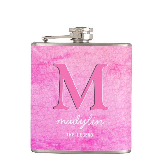 Flasques Cuir synthétique rose girly Monogramme Nom (Devant)