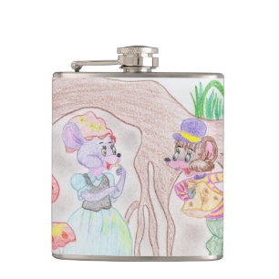 Flasques Custom Kids Artwork, deux mignonnes souris, fleurs
