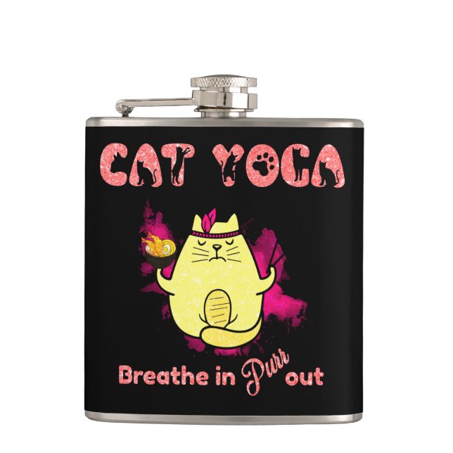 Flasques Cute Cat Yoga - "Respirer, Purr Out" (Devant)