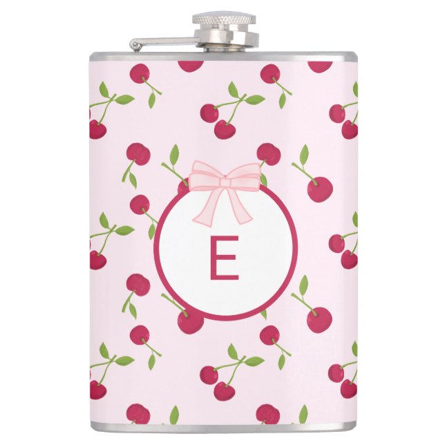 Flasques Cute Cherry Coquette Pink Custom Monogram (Devant)