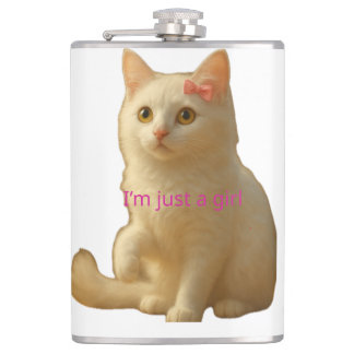 Flasques Cute Coquette White Cat I'm Just a Girl Pink Bow
