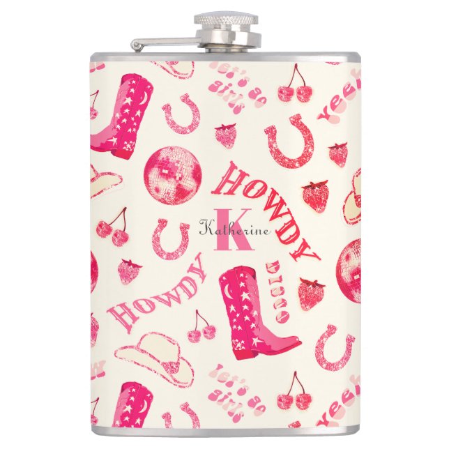 Flasques Cute Girl Rose Disco Nom de la fille Monogramme (Devant)