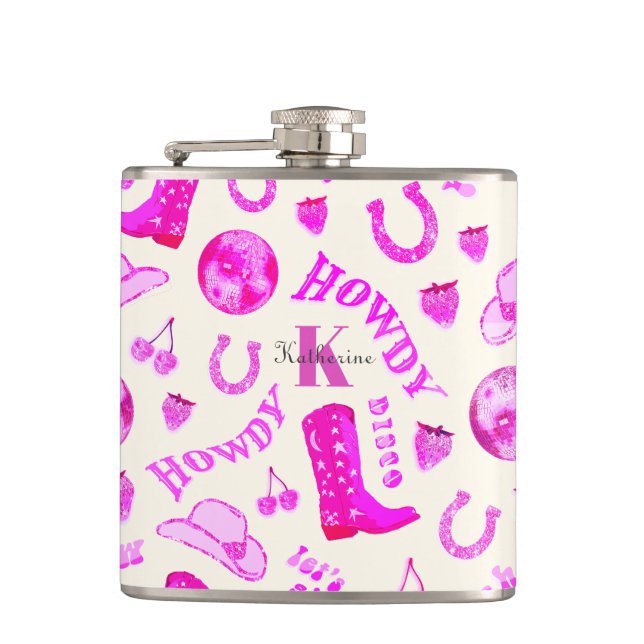 Flasques Cute Girl Rose Disco Nom de la fille Monogramme (Devant)