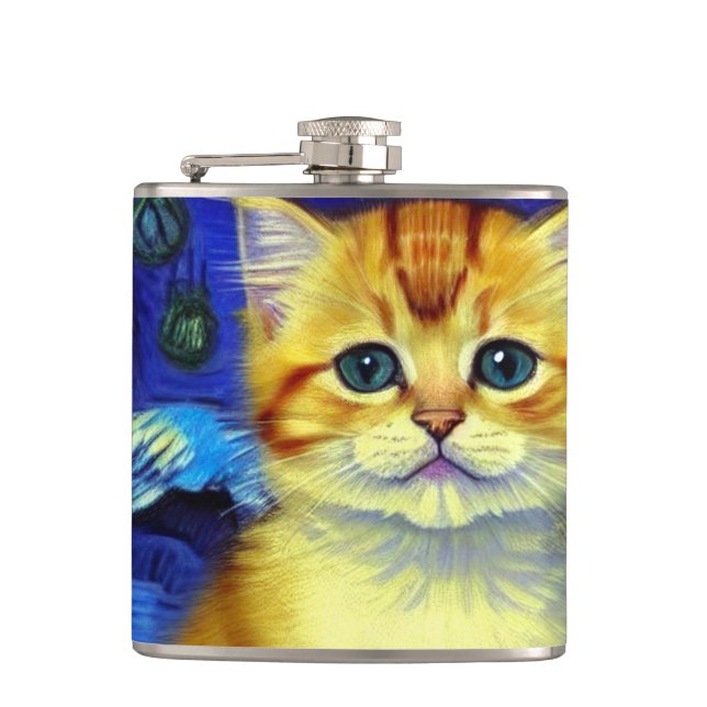 Flasques Cute Kitten Starry Night Van Gogh (Devant)