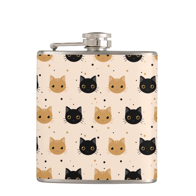 Flasques Cute Orange et noir Halloween Motif de chat (Devant)