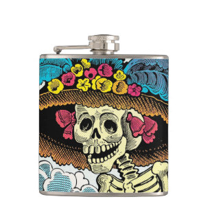Flasques Dame Crâne de Sucre au Chapeau de Soleil Floral Gr