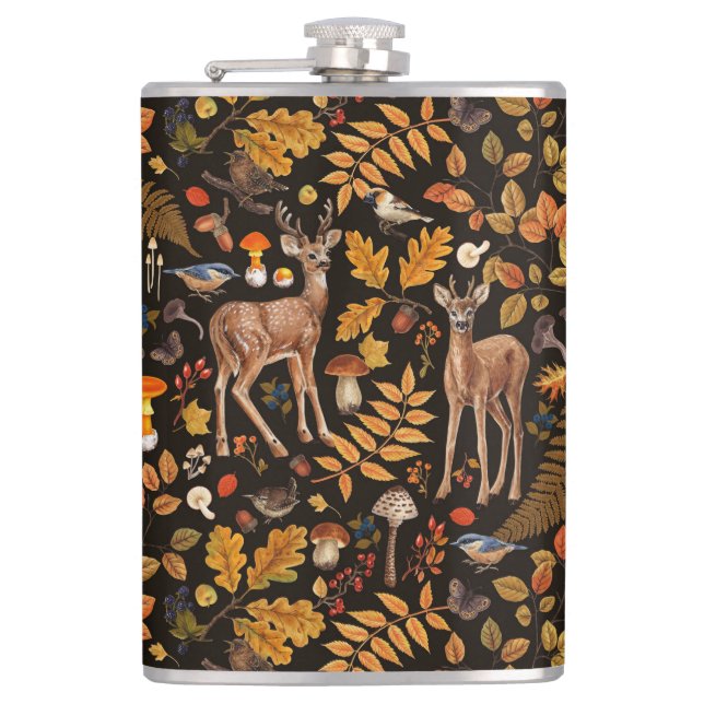 Flasques Dans les bois / Cerf d'automne sur noir (Devant)