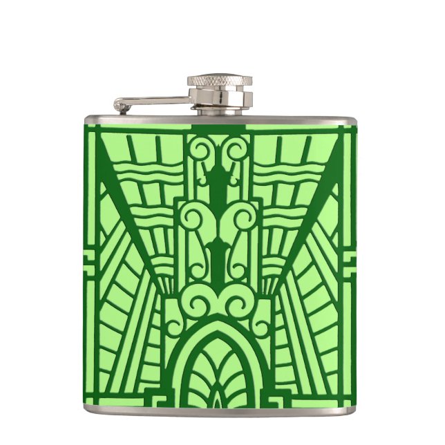 Flasques Déco Motif Architectural, Jade Vert Lumière (Devant)