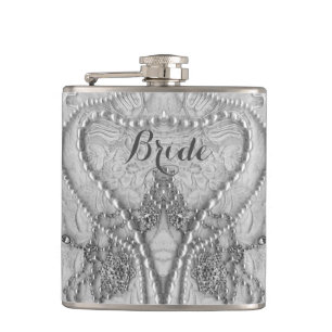Flasques Dentelle blanche ivoire et fiole de mariée Purls