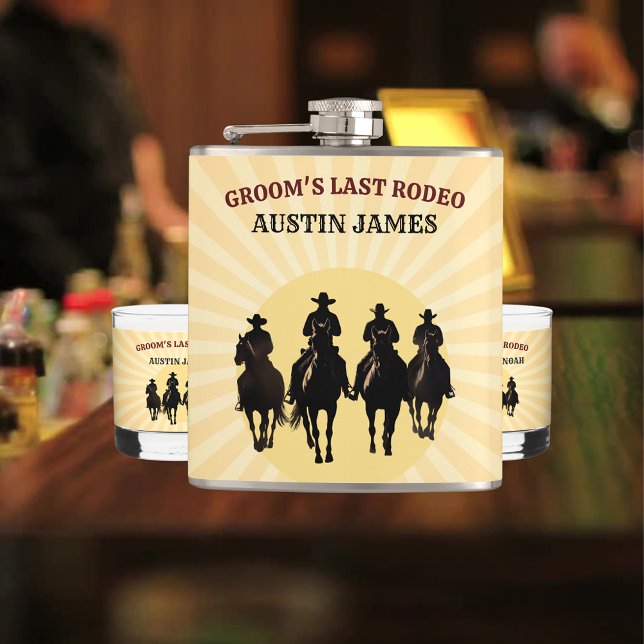 Flasques Dernier Rodeo Sunset Groom de Groom's Bachelor Par (Groom’s Last Rodeo Sunset Groom's Bachelor Party Flask)