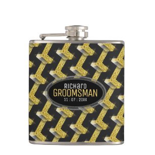 Flasques Design élégant Black Gold Custom Design Groomsmen