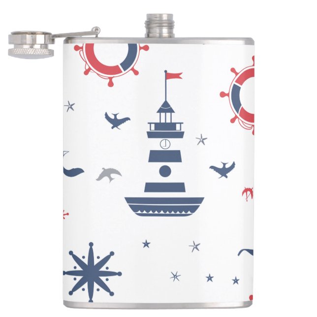 Flasques Design nautique bleu, blanc et rouge (Ouvert)