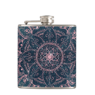 Flasques Design Rose Gold Mandala Blue Nebula Stars