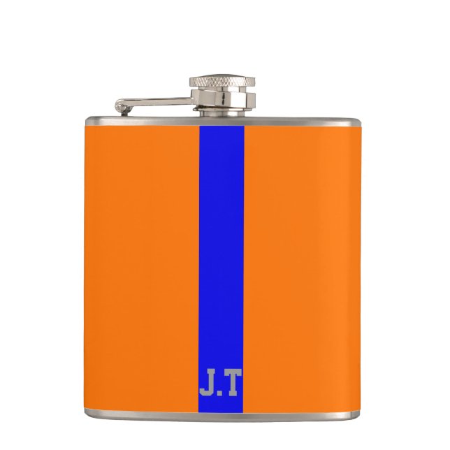 Flasques Design sportif Orange et Monogramme bleu (Devant)