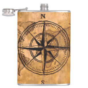 Flasques Destinations - Compass Rose et carte du monde