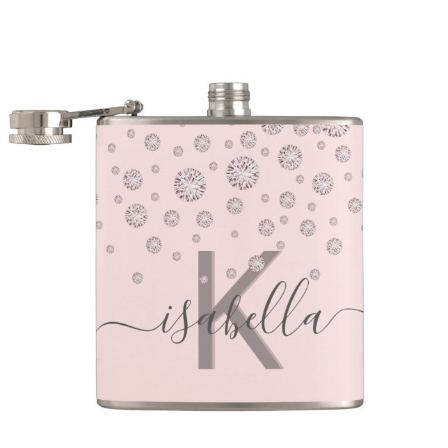Flasques Diamants rose blush or rose monogramme écriture (Ouvert)