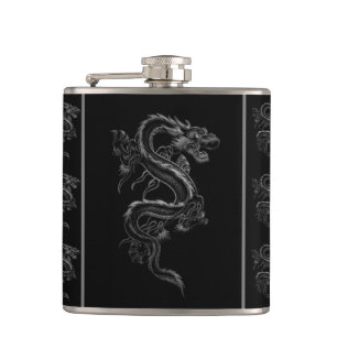 Flasques Dragon asiatique noir et blanc
