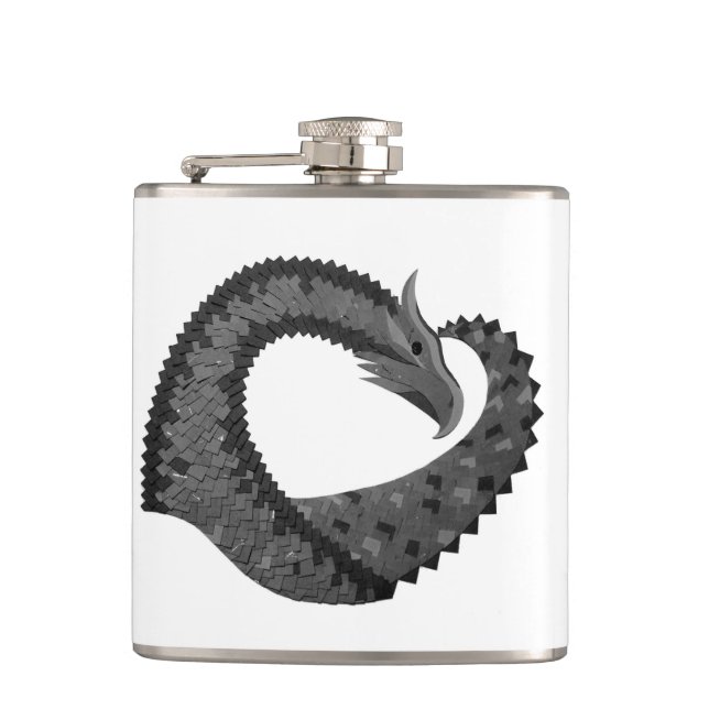 Flasques Dragon de coeur noir sur blanc (Devant)