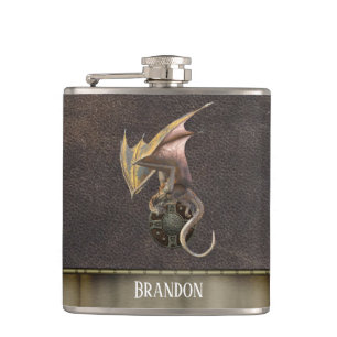 Flasques Dragon Viking Bouclier Cuir Aspect Cuivre