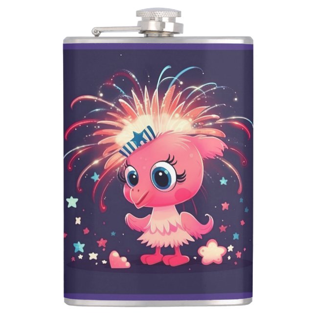 Flasques Drapeau américain avec Flamant rose Cartoon-69218 (Devant)