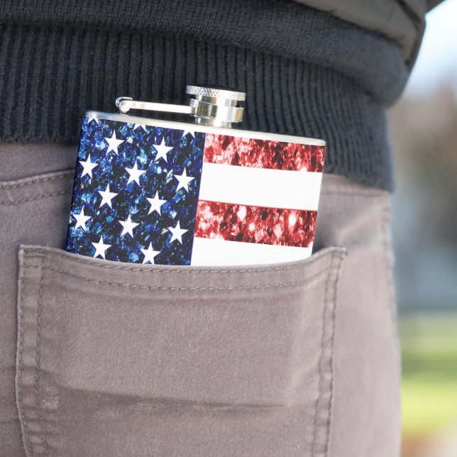 Flasques Drapeau américain rouge et bleu parties scintillan (En situation)
