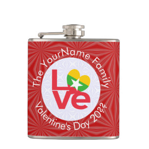 Flasques Drapeau personnalisé LOVE Burma Myanmar Rouge 