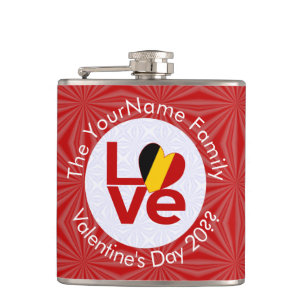 Flasques Drapeau rouge LOVE personnalisé de la Belgique