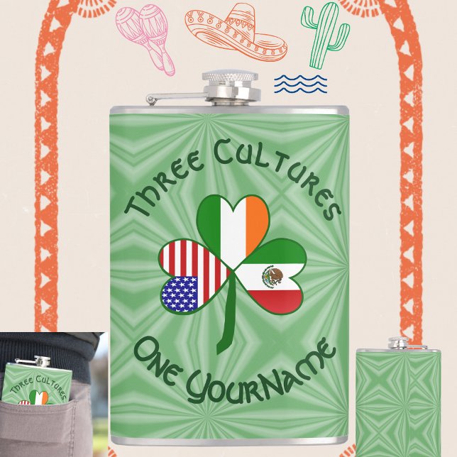 Flasques Drapeau trèfle Irlandais Américain Mexicain (Créateur téléchargé)