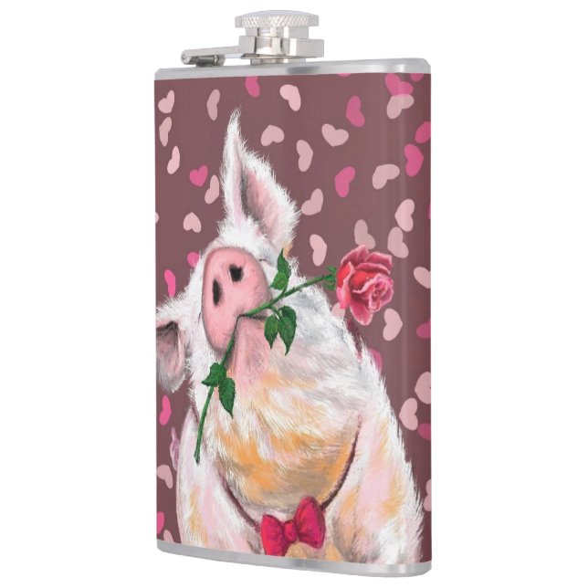 Flasques Drôle Flask Gentleman Pig avec Rose (Gauche)