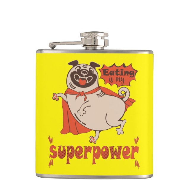 Flasques Eating is my superpower red cloak pug comic style  (Devant)