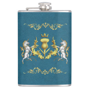 Flasques Ecosse Personnalisé Gold Thistle bleu