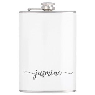 Flasques Écriture de nom à monogramme blanc girly minimalis