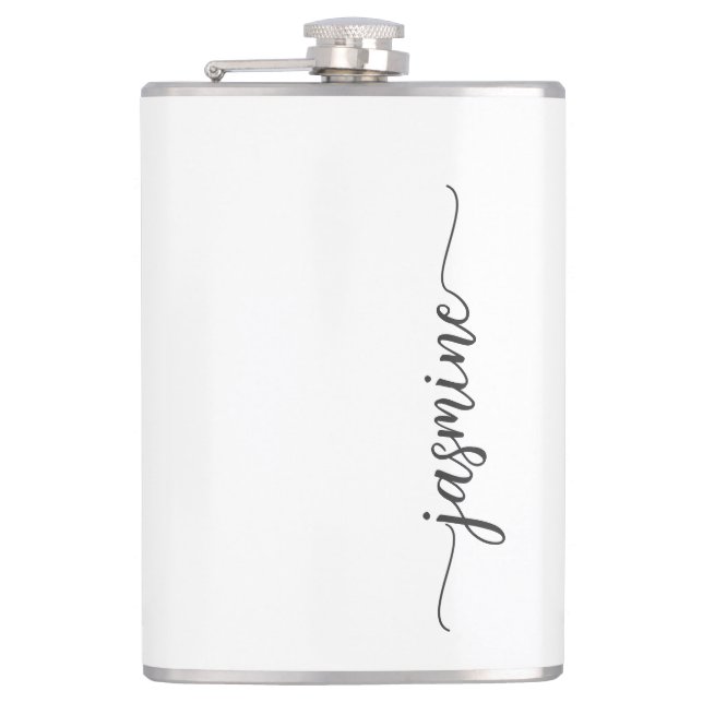 Flasques Écriture de nom en monogramme blanc girly minimali (Devant)