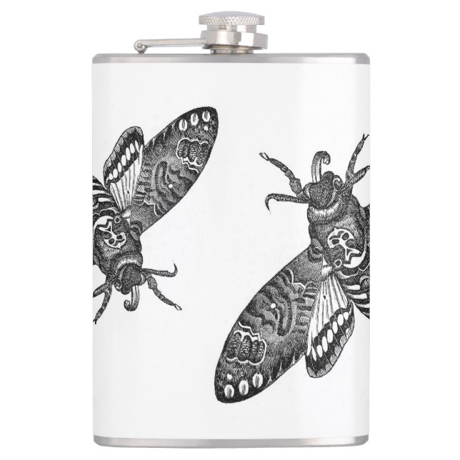Flasques Éffrayant Halloween noir blanc Vintage crâne Moth (Devant)