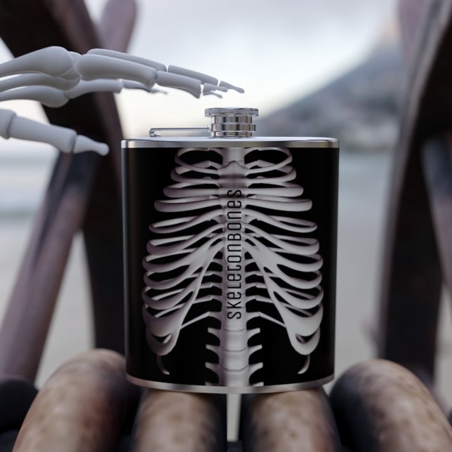 Flasques Éffrayant Skeleton Bones Rib Cage Classic Hallowee (Ghoulishly cool Flask with a bony Rib Cage, just the thing to channel your inner skeleton! )