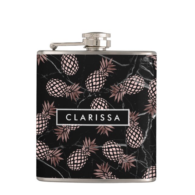 Flasques élégant ananas rose or en marbre noir moderne (Devant)